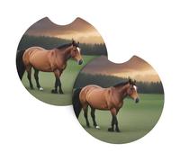 Lot de 2 dessous de verre de voiture BROLEO avec imprimé de chevaux - Inodore - Pour tous les porte-gobelets standard, parfaits pour les voitures, camions, SUV - 6,9 cm