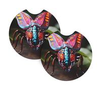 Lot de 2 dessous de verre de voiture BROLEO avec motifs d'insectes étranges - Inodores - Pour tous les porte-gobelets standard, parfaits pour les voitures, camions, SUV - 6,9 cm