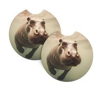 Lot de 2 dessous de verre de voiture en caoutchouc chloroprène durable, imperméable, séchage rapide, inodore, motif hippopotame