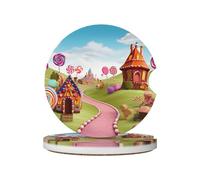 Lot de 2 dessous de verre de voiture en céramique absorbants pour porte-gobelets, tapis de tasse universels antidérapants avec encoche de doigt Candy Beautiful Land Accessoires d'intérieur de voiture