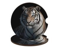Lot de 2 dessous de verre de voiture en forme de tigre animal pour porte-gobelet, 6,6 cm, base en liège antidérapant, accessoires d'intérieur de voiture pour homme et femme