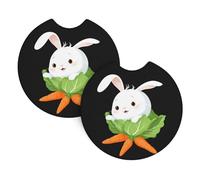 Lot de 2 dessous de verre de voiture HJFCZH - Rouleaux de chou - Motif lapin blanc - Accessoires automobiles résistants aux déversements, séchage rapide - Convient pour voitures, camions et bateaux