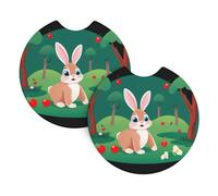 Lot de 2 dessous de verre de voiture imprimés WHJDPP Bunny in The Cherry Orchard - Accessoires automobiles résistants aux déversements, séchage rapide, adaptés pour voitures, camions et bateaux