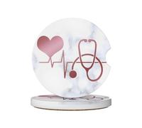 Lot de 2 Dessous de Verre de Voiture Infirmière Médecin Coeur Stéthoscope Marbre, Insert de Porte Gobelet de Voiture pour Accessoires D'Intérieur Auto