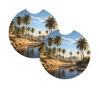 Lot de 2 dessous de verre de voiture - Motif groupe de palmiers BROLEO - Inodore - Pour tous les porte-gobelets standard, parfaits pour les voitures, camions, SUV - 6,9 cm