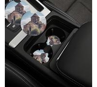 Lot de 2 dessous de verre de voiture pour porte-gobelets absorbants et antidérapants universels de 6,8 cm pour voitures d'église arménienne - Jolis accessoires automobiles pour homme et femme