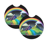 Lot de 2 dessous de verre de voiture WHJSSF arc-en-ciel derrière la montagne en caoutchouc chloroprène durable, imperméable, séchage rapide, inodore, protecteur de porte-gobelet