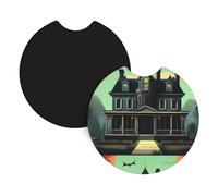 Lot de 2 dessous de verre de voiture WHJSSF Haunted Mansion Impression en caoutchouc chloroprène durable, imperméables, à séchage rapide, sans odeur