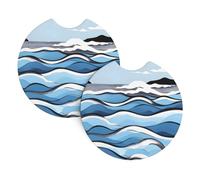 Lot de 2 dessous de verre de voiture WHJSSF Waves Lapping At The Rocks Impression en caoutchouc chloroprène durable, imperméable, séchage rapide, sans odeur