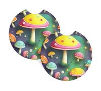 Lot de 2 dessous de verre de voiture YYHWHJDE colorés avec motif champignon de rêve - Sans odeur - Pour tous les porte-gobelets standard, parfaits pour les voitures, camions, SUV - 6,9 cm