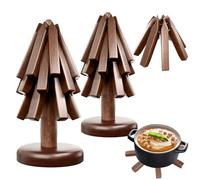 Lot de 2 dessous de verre en bois pour plats chauds en forme d'arbre - Dessous de verre en bois de noyer - Tapis isolants pliables et résistants à la chaleur pour théière, poêles, bols