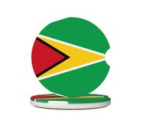 Lot de 2 dessous de verre en céramique avec drapeau de la Guyane, en céramique + liège, peuvent être placés sur les voitures, camionnettes, bateaux, SUV et camions