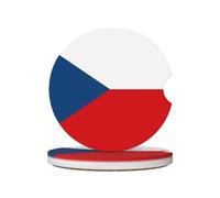 Lot de 2 dessous de verre en céramique avec drapeau de la République tchèque, pour porte-gobelets, 6,5 cm de diamètre