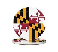 Lot de 2 dessous de verre en céramique avec drapeau du Maryland - En céramique + liège - Peuvent être placés sur les voitures, camionnettes, bateaux, SUV et camions