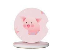 Lot de 2 dessous de verre en céramique durables et élégants, imperméables, antidérapants, parfaits accessoires de voiture, impression cochon rose