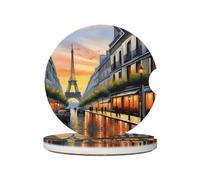 Lot de 2 dessous de verre en céramique durables et élégants, imperméables, antidérapants, parfaits accessoires de voiture Paris Street Tour Eiffel Peinture Image