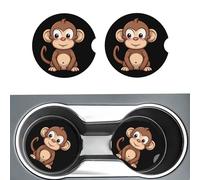 Lot de 2 Dessous de Verre en céramique pour Porte-gobelets de Voiture, Motif Singe Brun, antidérapant, Absorbant et Universel