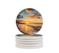 Lot de 2 dessous de verre en diatomite absorbant au coucher du soleil hawaïen, plage hawaïenne, tapis de tasse à séchage rapide pour boissons, tasses rondes pour table, bar, décoration d'intérieur