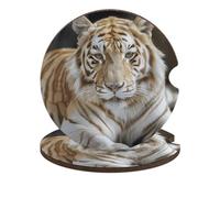 Lot de 2 dessous de verre en forme de tigre crème pour porte-gobelet, 6,6 cm, base en liège antidérapant, accessoires d'intérieur pour homme et femme