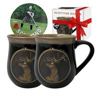 Lot de 2 dessous de verre en grès 500 ml pour tasse à café chaud - Tasse à café en relief écossais - Dessous de verre complémentaires sur le thème de l'Écosse pour café, thé, chocolat chaud - Coffret