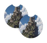 Lot de 2 dessous de verre imprimés WHJDPP The Castle on top of The Hill - Accessoires automobiles résistants aux déversements - Séchage rapide - Convient pour voitures, camions et bateaux