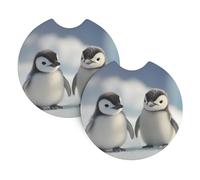 Lot de 2 dessous de verre mignons avec imprimé pingouin pour voiture, décoration d'intérieur, protection de table, 6,9 cm de diamètre