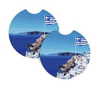 Lot de 2 dessous de verre pour porte-gobelets, accessoires d'intérieur de voiture en néoprène pour homme et femme, drapeau de la Grèce