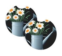 Lot de 2 dessous de verre pour voiture, motif fleurs HJFCZH dans un arrosoir, accessoires automobiles, résistants aux déversements, séchage rapide, adaptés pour voitures, camions et bateaux
