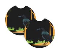Lot de 2 dessous de verre pour voiture WHJDPP Crow in The Forest - Accessoires automobiles résistants aux déversements - Séchage rapide - Convient pour voitures, camions et bateaux