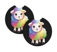 Lot de 2 dessous de verre pour voiture WHJSSF Rainbow Little Sheep Picture Accessoires automobiles résistants aux déversements, séchage rapide, adaptés pour voitures, camions et bateaux