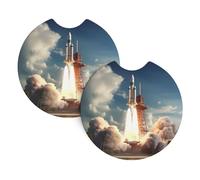 Lot de 2 dessous de verre pour voiture YYHWHJDE Kennedy Space Center - Motif lancement de fusée - Sans odeur - Pour tous les porte-gobelets standard, parfaits pour les voitures, camions, SUV - 6,9 cm