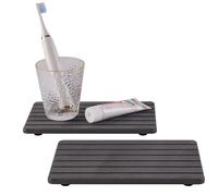 Lot de 2 dessous de verre rectangulaires en diatomite absorbant l'eau, rainuré, pour savons, plantes et articles de toilette, style moderne, gris foncé (24 x 14 cm)