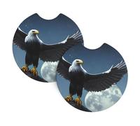 Lot de 2 dessous de verre ronds en caoutchouc souple et absorbant Motif aigle sous les étoiles