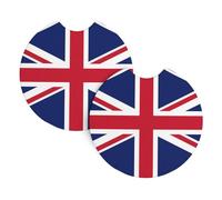Lot de 2 dessous de verre ronds en caoutchouc souple et absorbant Motif drapeau britannique