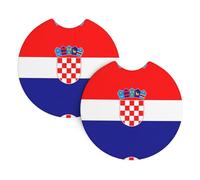 Lot de 2 dessous de verre ronds en caoutchouc souple et absorbant Motif drapeau de la République de Croatie