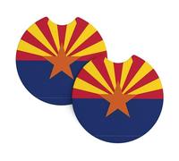 Lot de 2 dessous de verre ronds en caoutchouc souple et absorbant Motif drapeau de l'Arizona