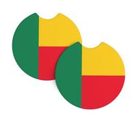 Lot de 2 dessous de verre ronds en caoutchouc souple et absorbant Motif drapeau du Bénin
