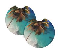 Lot de 2 dessous de verre ronds en caoutchouc souple imprimé îles des Caraïbes pour camions, SUV, camionnettes, bateaux