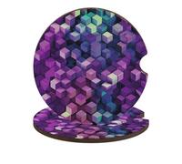 Lot de 2 dessous de verre universels antidérapants en forme de cubes de couleur abstraite avec base en liège et encoche pour doigt - Accessoires de voiture pour homme et femme