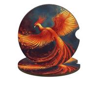 Lot de 2 dessous de verre universels antidérapants en forme de voiture Phoenix orange et rouge, résistants à la chaleur, ouverture circulaire de 6,6 cm, avec base en liège pour les doigts, pour femmes