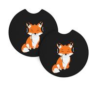 Lot de 2 dessous de verre WHJSSF Red Fox écoutant de la musique - Accessoires automobiles résistants aux déversements - Séchage rapide - Convient pour voitures, camions et bateaux