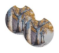 Lot de 2 dessous de verre Yyhhaofa Sycomore Trees On The Street en caoutchouc chloroprène durable, imperméable, séchage rapide, inodore