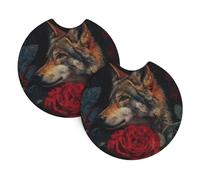 Lot de 2 dessous de verre Yyhhaofa Wolf Among The Red Roses en caoutchouc chloroprène durable, imperméable, séchage rapide, inodore