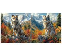 Lot de 2 Diamond Painting Adultes Loup, 5D DIY Arts CréAtifs Diamond Painting, Broderie Diamant Kit Complet pour Enfants et Adultes, Cristal Artisanat Salon Maison Décor Montagnes 20x20 cm S-262