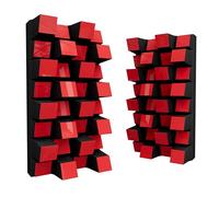 Lot de 2 diffuseurs acoustiques | Diffusion et absorption du son 2D | 50 x 25 cm | Panneau d'art mural | Contrôle du bruit et réduction de l'écho | [SIRIUS-HALF | Plastique rouge