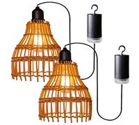 Lot de 2 Dimmable Suspension Luminaire Exterieur, Suspension en rotin E27 Avec Télécommande, Luminaire Suspendu Bohème en Rotin Étanche Lumière de Jardin Extérieur pour Extérieur, Camping, Cuisine