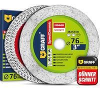 Lot de 2 Disque Diamant 76 mm x 10 mm Super Fin pour Carrelage, Grès Cérame, Céramique et Pierre Naturelle - Disques à Tronçonner Diamant 1,3 mm pour Meuleuse Droite et Mini-Meuleuse GRAFF