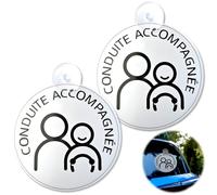 Lot de 2 Disques Conduite Accompagnée avec Ventouses, Macaron Conduite Supervisée 15cm, Autocollant Réfléchissant pour Apprentis Conducteurs, Conforme aux Normes Sécurité Routière, Assurez une Conduit