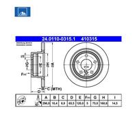 Lot de 2 Disques de frein ATE 24.0110-0315.1 BMW 34 21 4 031 725 34 21 6 764 649