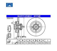 Lot de 2 Disques de frein ATE 24.0111-0148.2 RENAULT 77 01 208 230